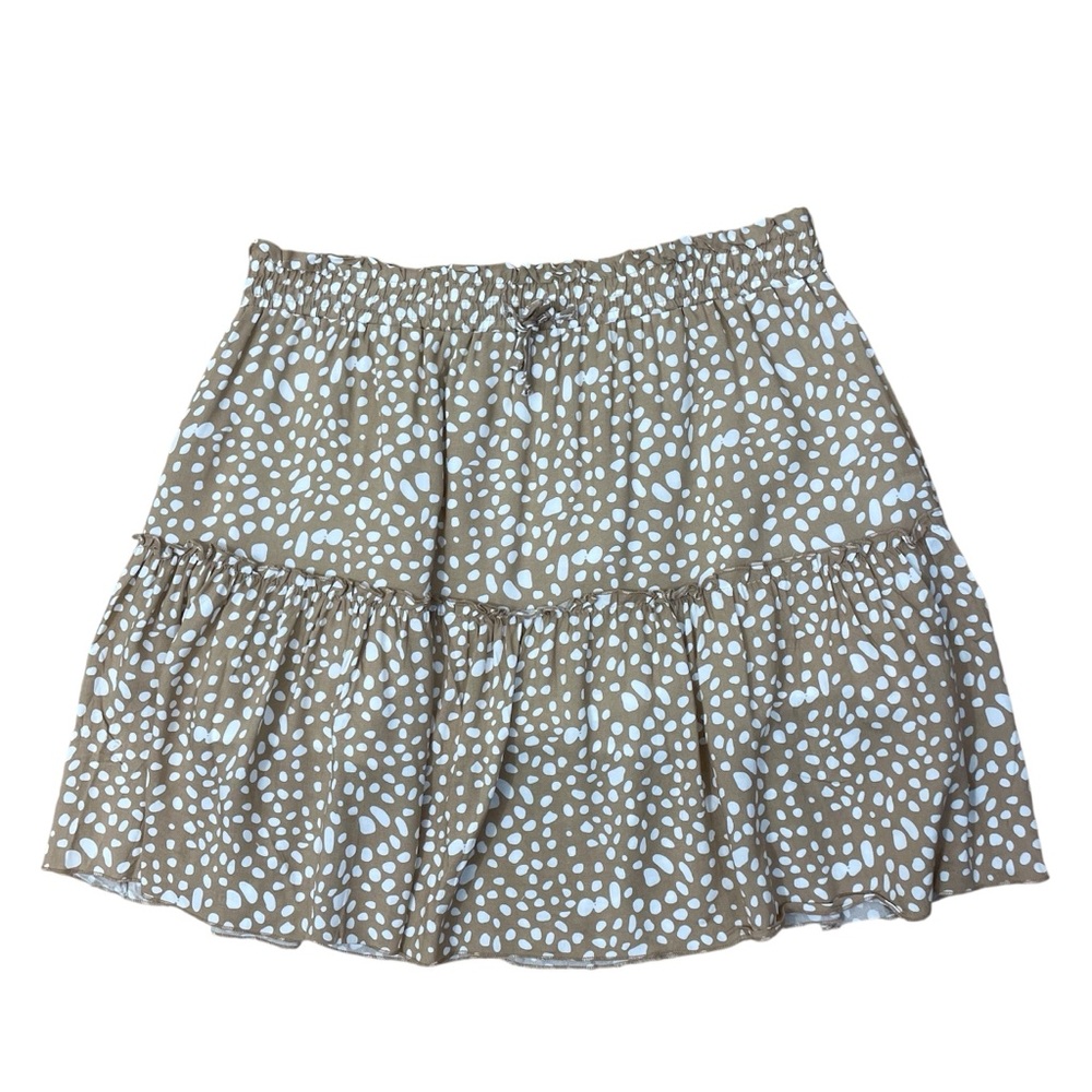 NWT Animal Print Skirt XL Tiered Tan Spotted Mini Loose Neutral Dot Boho Cottage